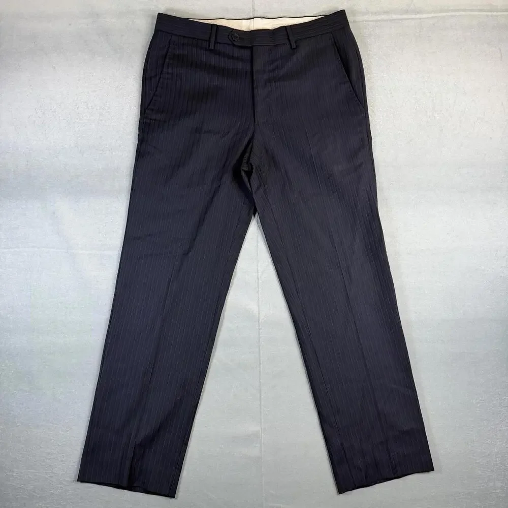 Vintage Salvatore Ferragamo Pinstripe Dress Pants Mens 46 (33x29) Navy Wool 90s